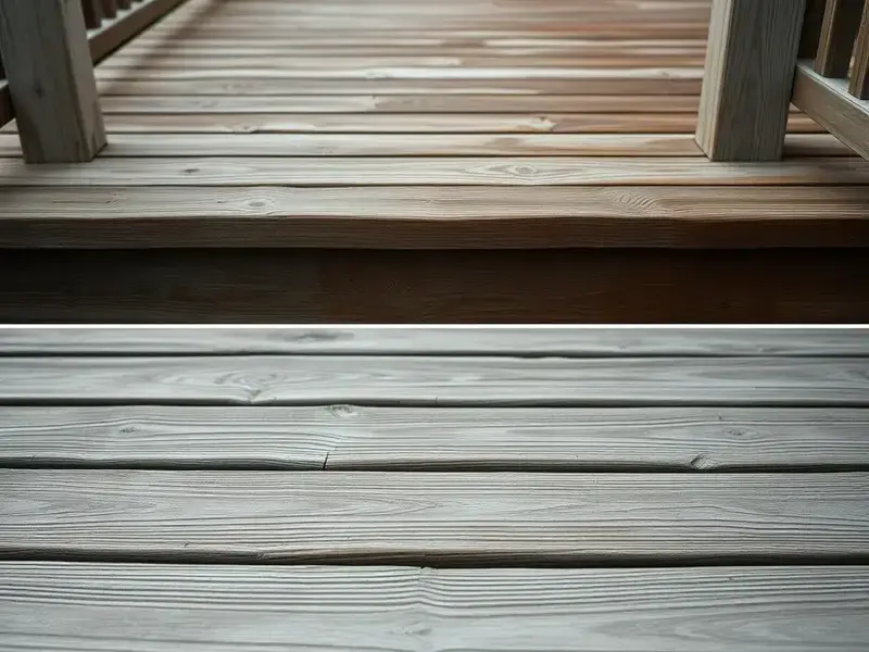 Deck restoration showing transformation from weathered to protected