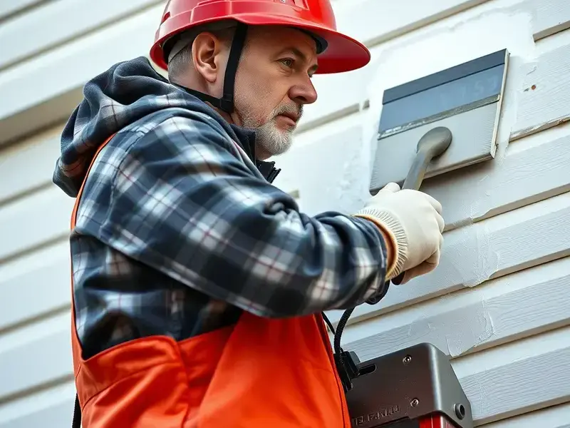 Professional painter applying paint to house exterior siding