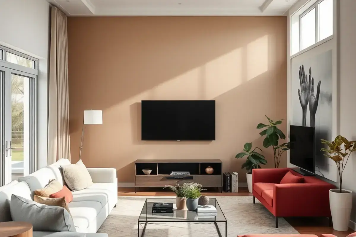 Living room interior painting with accent wall